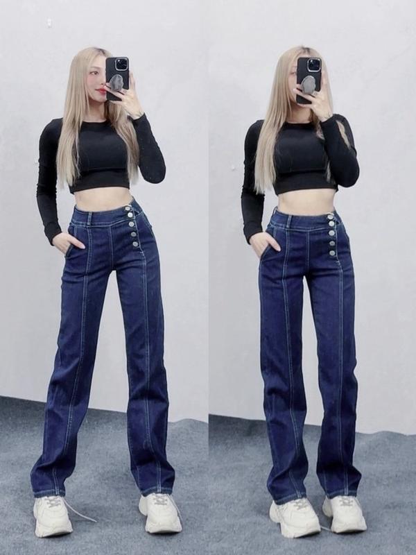 QUẦN JEANS ( SUÔNG THUN 5 NÚT)  - K27 - Nữ - From rộng Trend 2025 - 3 Màu - 4 Size 27-30 1