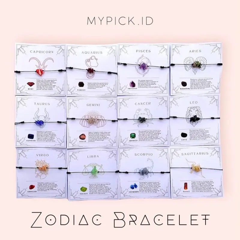 ZODIAC FRIENDSHIP ASTROLOGICAL STONE BRACELET GELANG COUPLE PERSAHABATAN KOREA BATU ALAM ZODIAK 0