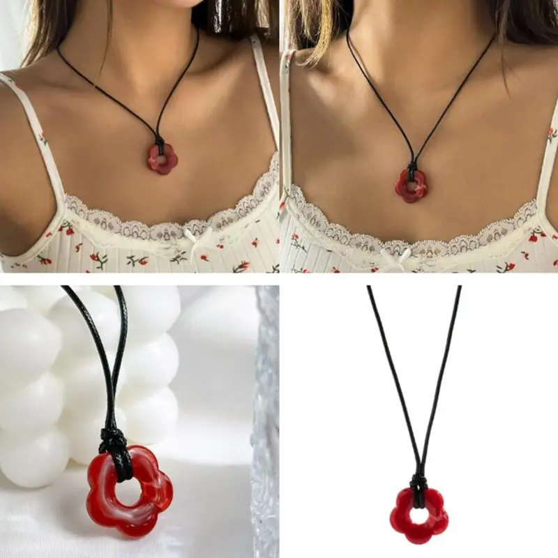 Ins - Vòng Cổ Mặt Dây Chuyền Mận Rỗng Đơn Giản, Phong Cách Hàn Quốc, Thời Trang, Tiểu Thuyết, Linh Hoạt Năng, Vòng Cổ Hoa Acrylic Cho Nữ 8