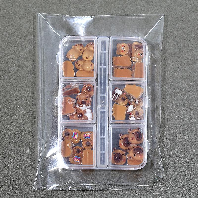 Product Introduction of Internet Celebrity Nail Ornament Wholesale Cute Capabala Brown Bear Doll Cartoon Resin Mixed Nail Crystal Decoration 6