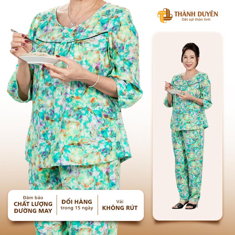 Đồ bộ trung niên nữ mặc nhà Thành Duyên,bông, tay lỡ, quần dài, thoáng mát, vải Tole không rút - 1507TLD