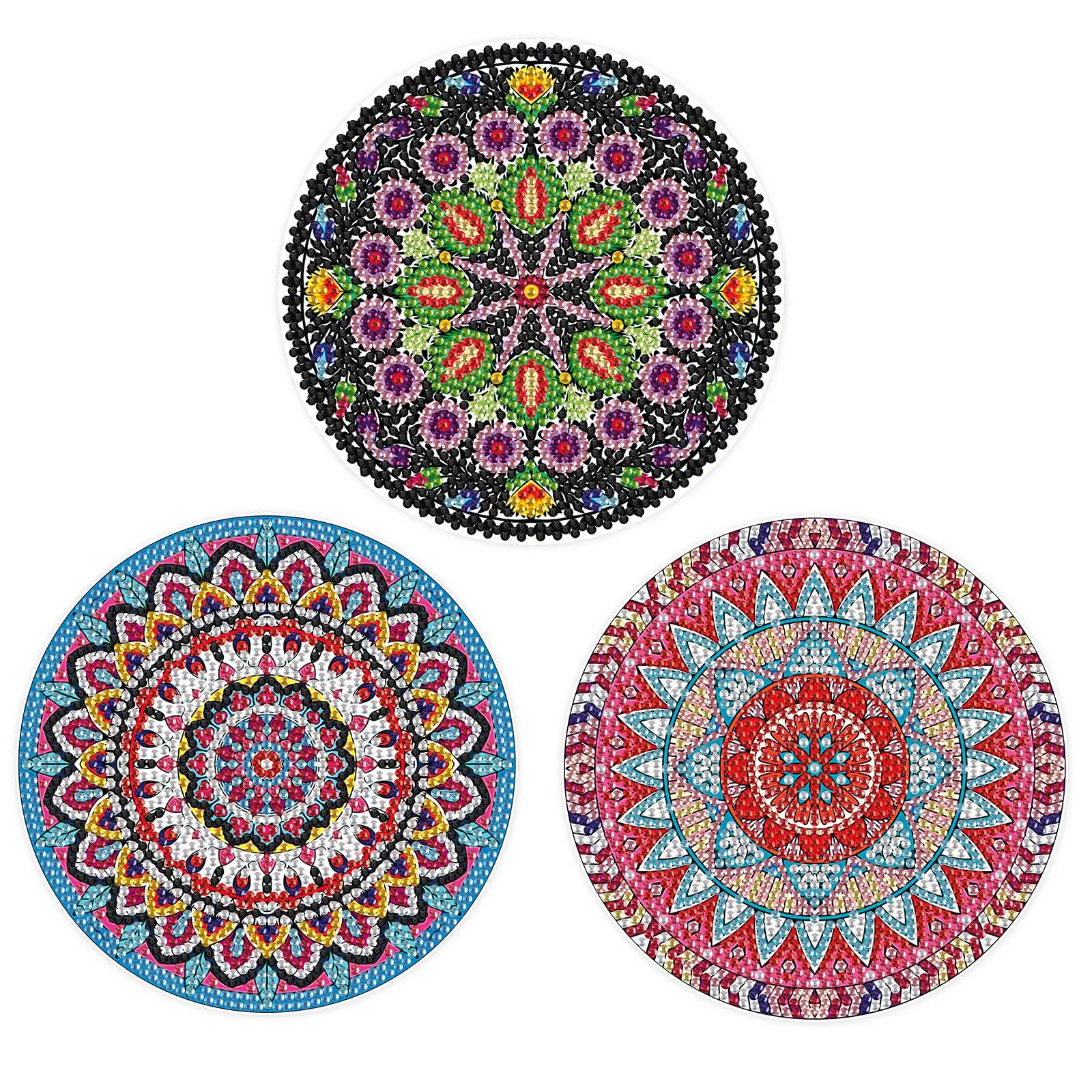 Mancera Pattern Diamond Arts Colorful Painting Placemat Kit, 3 Counts/set Boho Style DIY Diamond Arts Colorful Painting Kit, DIY Decorative Placemat for Home Kitchen Table