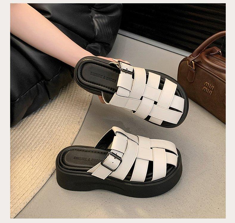 Product Introduction of Thick Sole Closed Toe Woven Half Slippers for Women 2025 Summer New Comfortable Lightweight Slip-On Casual One-Word Slippers 15