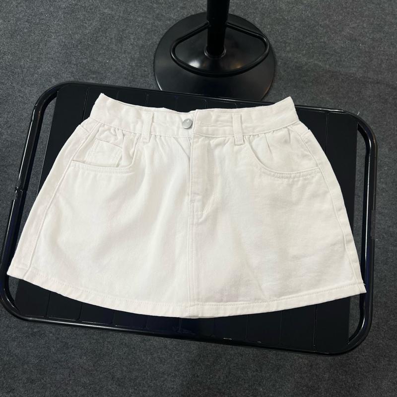 D4 Chân Váy Jean Nữ Xoè , Nhún Eo vải mềm dày dặn có lót bảo hộ , Lưng cao dài 32cm Women Khuy Cotton Voan