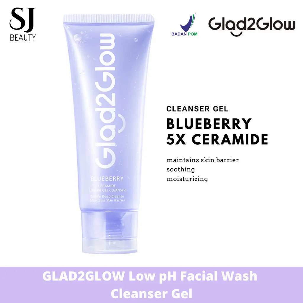 Glad2Glow Blueberry Ceramide Low pH Gel Cleanser sabun cuci muka facial wash Acne Prone Skin Friendly Facial Wash Acnes Face Wash