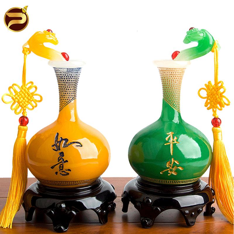 Kèm Đế Sẵn Cặp 2 Bình Như Ý Bình An Phát Tài Phát Lộc Trang Trí Phòng Khách Quà tặng Tân Gia Khai Trương Decor Trang Trí Nhà bầu hồ hũ vàng thần đá phong thủy thuỷ lô