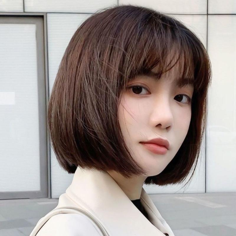 Wig for Women,Wig Women's Short wig, Short Straight Wig, Korean Style Wig, Chemotherapy Wig, Student Round Face Bobo Head Wig, Fashion Whole Top, Age Reducing Wave Head Wig 5