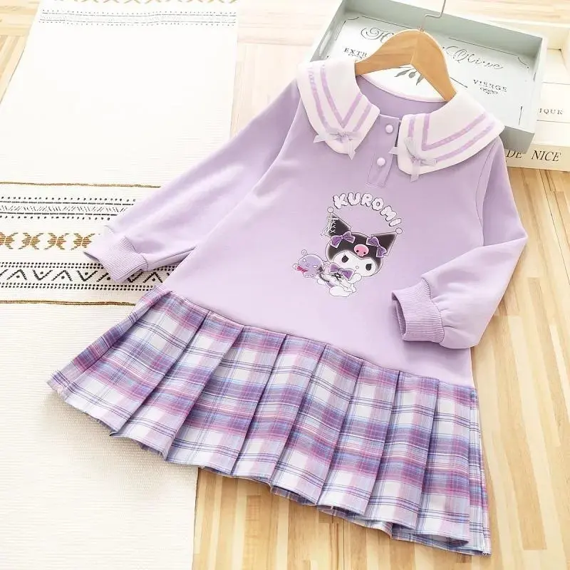 Váy Kuromi, Thiết Kế Melody Dành Cho Bé Gái, Dài Tay, Thích Hợp Cho Mùa Xuân Và Mùa Thu, Phong Cách Phương Tây, Váy Giả Hai Lớp, Cổ Búp Bê, Váy Công Chúa Kuromi, Trang Phục Mùa Thu, EDTG