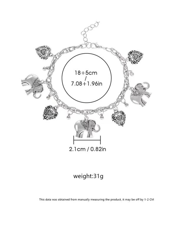 Women's Boho Style Elephant & Heart Design Anklet, Fashionable Retro Anklet for Women & Girls, Trendy All-match Vintage Body Jewelry As Gift for Summer Decor, Accessories for Vacation 1