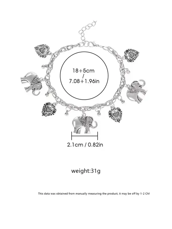 Women's Boho Style Elephant & Heart Design Anklet, Fashionable Retro Anklet for Women & Girls, Trendy All-match Vintage Body Jewelry As Gift for Summer Decor, Accessories for Vacation 1