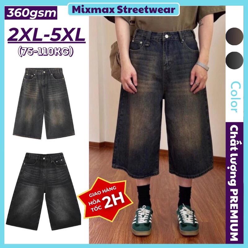 ￼[SẴN+ẢNH THẬT-BIG SIZE] Quần short bò jeans ống rộng oversize dáng lửng qua gối 360gsm Dirtywash màu retro hiphop unisex