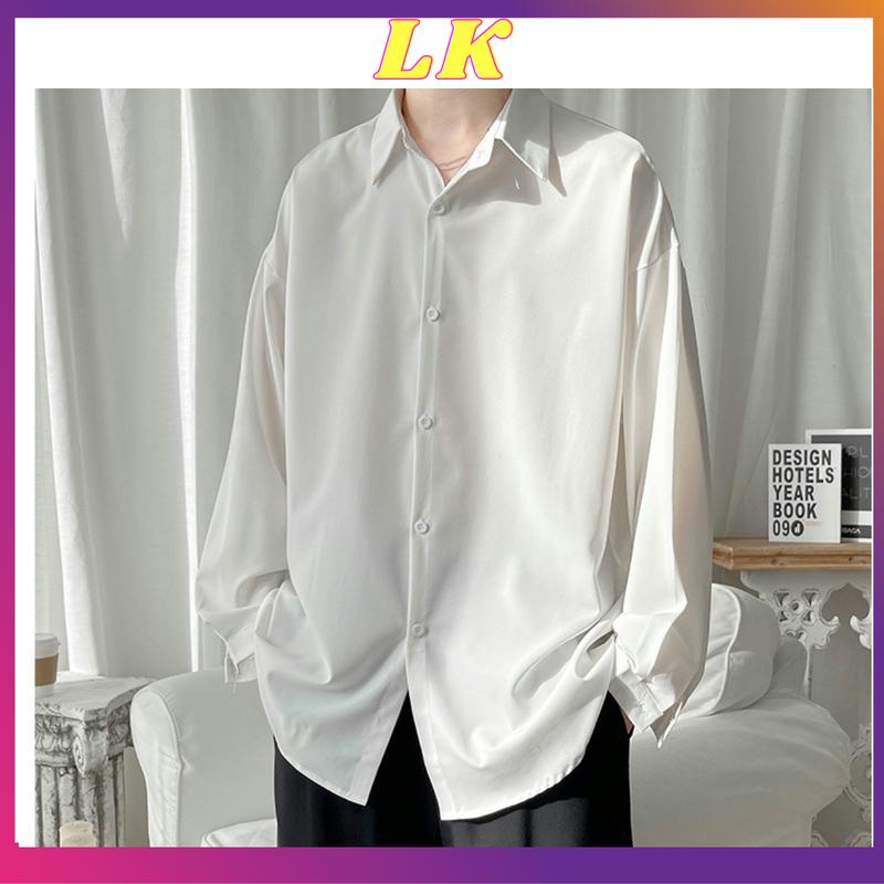 Áo sơ mi nam nữ form rộng dài tay đi học OVERSIZE  trắng đen xanh  form Hàn Quốc vải lụa mềm mịn thoáng mát ít nhăn Menswear Shirt
