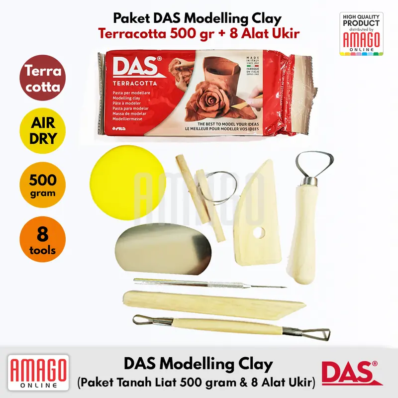 Paket Kerajinan DAS Modelling Clay 500gr Tanah Liat Terracotta Coklat + 8 buah Pottery Tool 0
