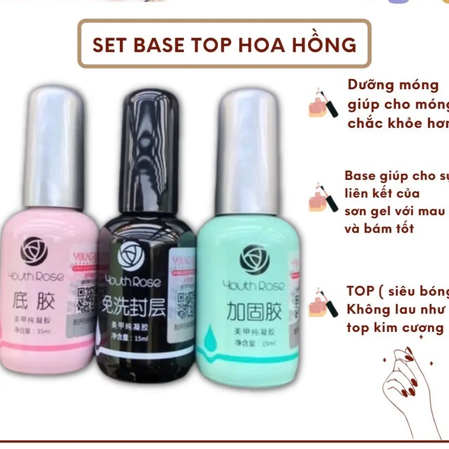 Set Base +top + Cứng móng hoa hồng Sơn Gel Làm Nail Sơn Gel Làm Nail