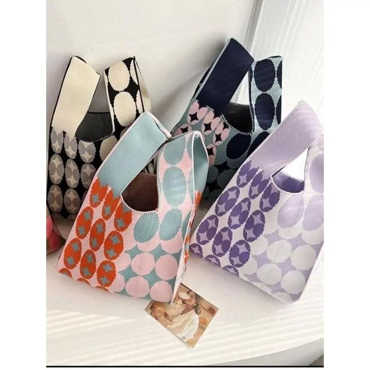 Tas Wanita Style Korea Tote Bag Knitted Tas Belanja Rajut Tote bag Rajut Handmade Tas Anyaman