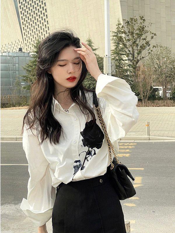 Product Introduction of French Style Unique White Shirt for Women Autumn Design Sense Niche Beautiful Blouse Dry Rose Top221325 9