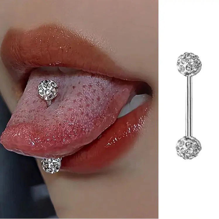 Bộ Trang Sức Xỏ Khuyên Thanh Tạ Móng Lưỡi, Chất Liệu Thép Không Gỉ, Đen Trắng, Dành Cho Phụ Nữ Và Nam Giới, Trang Sức Xỏ Lỗ Cơ Thể khuyênlưỡi giả 0