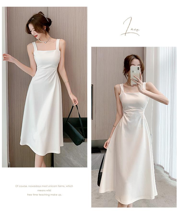 Product Introduction of "French Style White Camisole Dress Women's Summer Cool Square Neck Dress Beautiful Waist A-line Long Dress. Sleeveless, Elegant, Chic, Feminine, Casual, Fashionable." Fabric Womenswear Chinese Style Collar Piece Retro 23