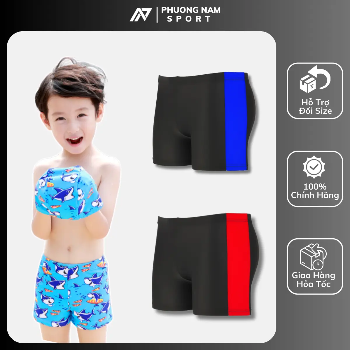 Quần bơi bé trai Sport, đồ bơi bé trai thể thao cao cấp co giãn 4 chiều thoải mái hoạt động
