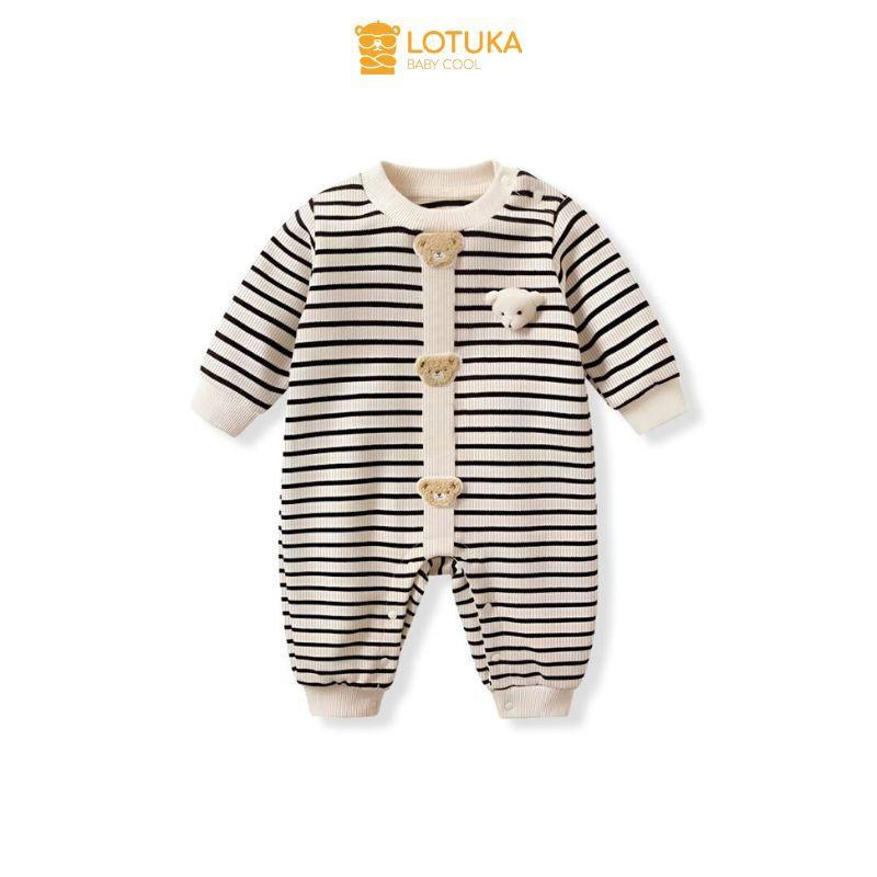 Bodysuit Len Tăm LOTUKA Ấm Áp Đính Họa Tiết Gấu Nổi Xịn Mịn Bộ Áo Liền Quần Thu Đông Cho Bé Body sơ sinh size 3-12kg