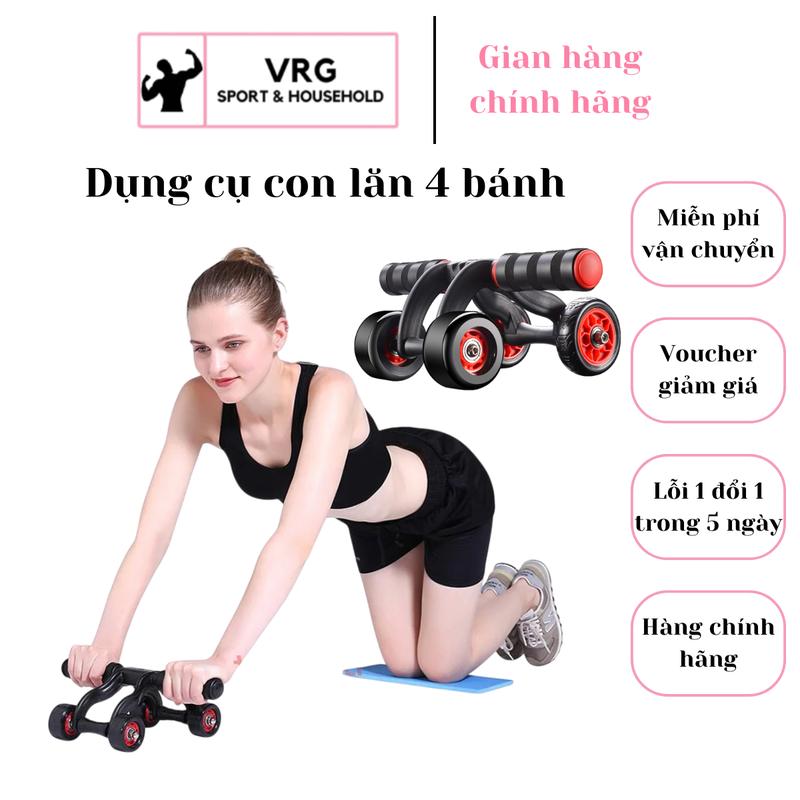 Con lăn tập cơ bụng  - Dụng cụ tập bụng tăng cơ giảm mỡ 4 bánh kèm thảm lót gối tập thể dục gym tại nhà hiệu quả Inox