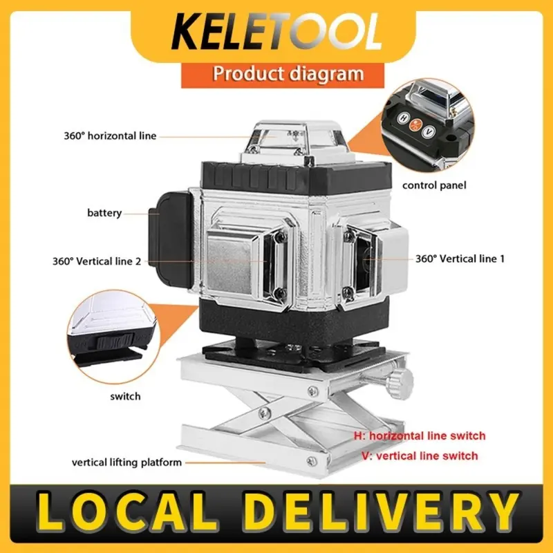 laser level 16 line 4d laser bangunan laser waterpass meteran laser digital Mesin Self laser leveling multifungsi laser tukang bangunan keramik Sinar Hijau dengan Remote Tripod Panjang Alat pembuat garis laser 3