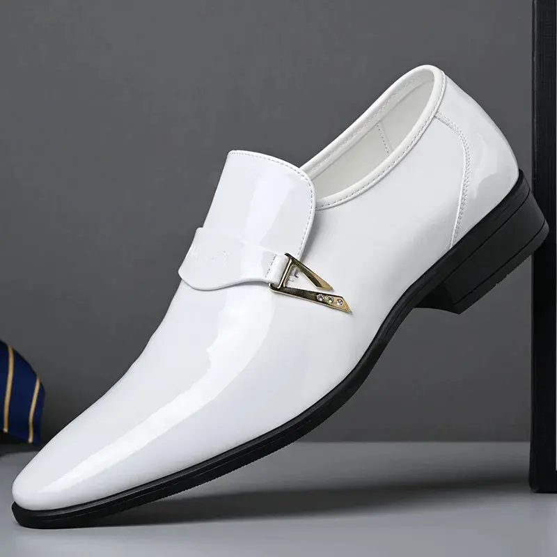 Giày Oxfords Nam, Hợp Xu hướng, Trắng Đen, Gương Nhọn, Da Bóng, Giày Thường Ngày Thích Hợp Cho Váy Cưới Và Trang Phục Tại Nhà, Hàng Mới Về