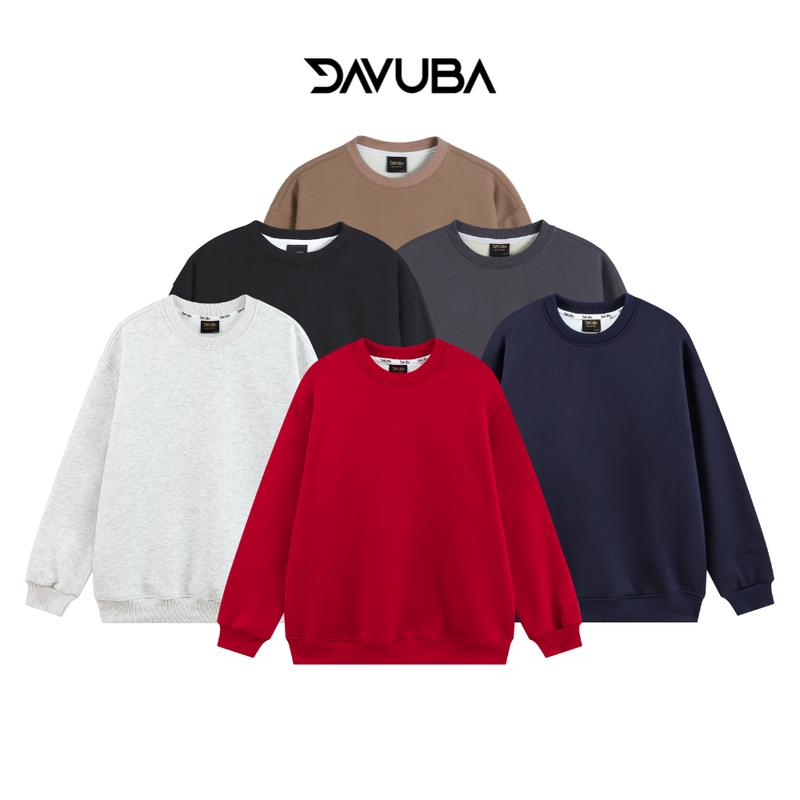 Áo sweater DAVUBA nỉ lông cáo cổ tròn nam nữ form rộng cổ tròn SM042