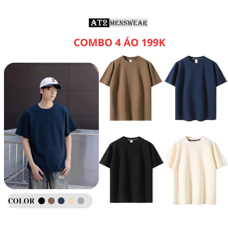 Combo 4 Áo thun nam nữ cổ tròn chất cotton dệt tổ ong thấm hút mồ hôi - Màu sắc trẻ trung dễ phối đồ