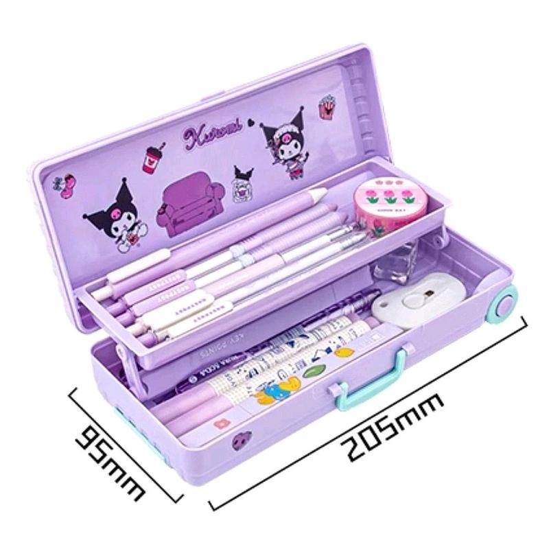 Hộp đựng bút Hai Tầng Hình Kuromi dễ thương với chất liệu PP bền chắc 7