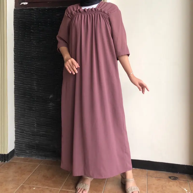 Feliceclo - Homedress Fuji Polos Long Daster Crinkle Airflow Premium Semata Kaki Wanita 3