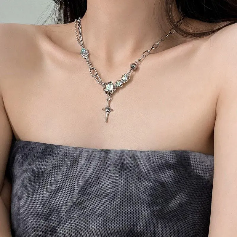 Vòng cổ Màu bạc nhiều lớp, unisex, Y2k, Hip Hop Titan Chain Jewelry Trang Sức Dây Chuyền Nữ 1