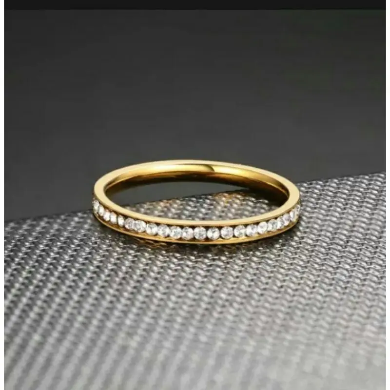 COD Cincin Mata Berlian Permata Imitasi Mainan Baris Bahan Stainless Warna Gold Untuk Wanita Pria Couple Tunangan Anak