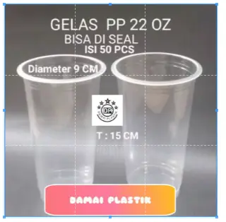 Gelas Plastik 22 oz / Cup Plastik 22oz  1roll@50pcs Gelas Datar 18oz 18 oz