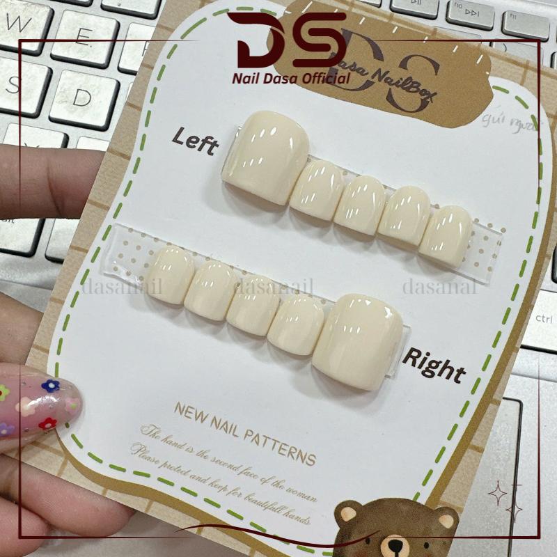 Móng chân giả DÀI màu trắng kem nail box chân GIÁ RẺ đẹp đơn giản thích hợp đi chơi chụp ảnh tặng keo dán móng MCC01