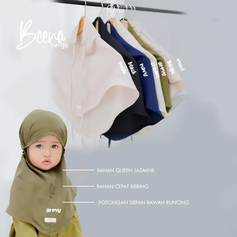 Bergo Kids / Beena Bergo / Hijab Instan Anak Navy Ceruty Muslim Samping Muslim Samping Kerudung 1