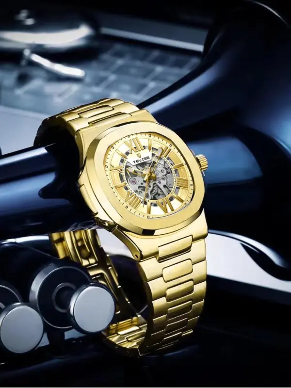 Men's Business Fashion Hollow Out Designed Luminous Mechanical Watch, Fashion Waterproof Watch for Party, Daily Clothing Decor, Trendy All-match & Exquisite Watch for Birthday Gift with Box 2