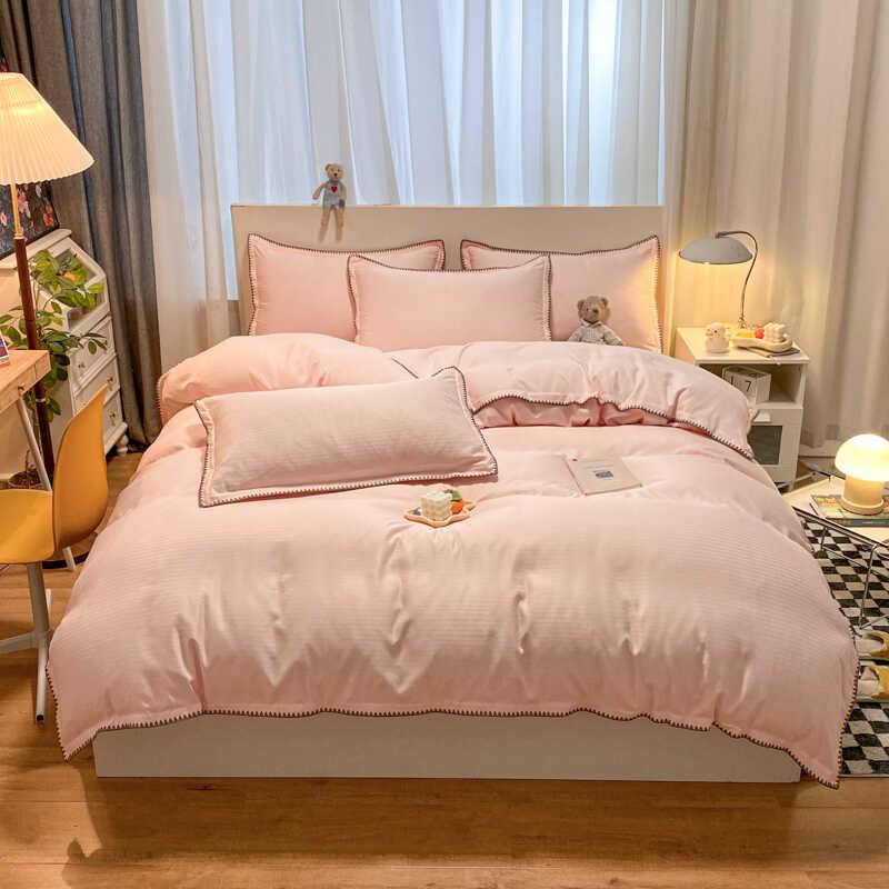 Product Introduction of 4 IN 1 Waffle Crochet Design Bedding Nordic Simplicity Pure Bed Set Quilt Cover Flat Sheet Fitted Sheet Pillowcase Single Queen King Size Camel Color Beddings 25