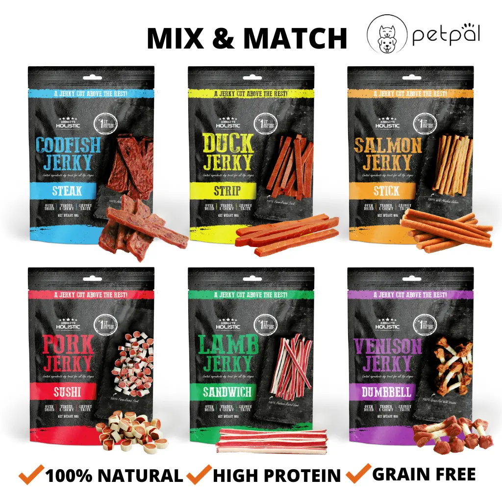 Absolute Holistic Jerky Dog Treats Grain-free (Assorted flavours)