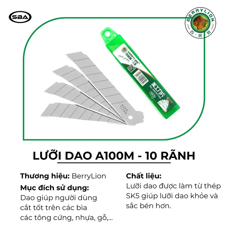 Lưỡi Dọc Giấy BerryLion Chất Liệu Thép Siêu Bền, 1 hộp 10 lưỡi 1
