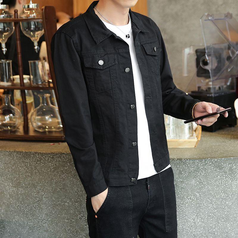 Áo Khoác Denim, Dành Cho Nam Giới, Phong Cách Mùa Xuân Và Mùa Thu, Thiết Kế Hợp Xu hướng Dáng Ôm, Màu Trơn Phong Cách Hàn Quốc, Chàng Trai Thông Minh, Thích Hợp Cho Mùa Xuân, Áo Khoác Nam 5