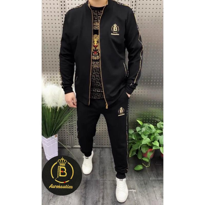 Bộ quần áo nam thu đông thể thao Bộ quần áo mùa đông nam Quần áo nỉ thu đông dài tay màu đen nam thêu logo chữ B nổi đẹp Sport Chạy Bộ Tập Thể Dục Thể Dục