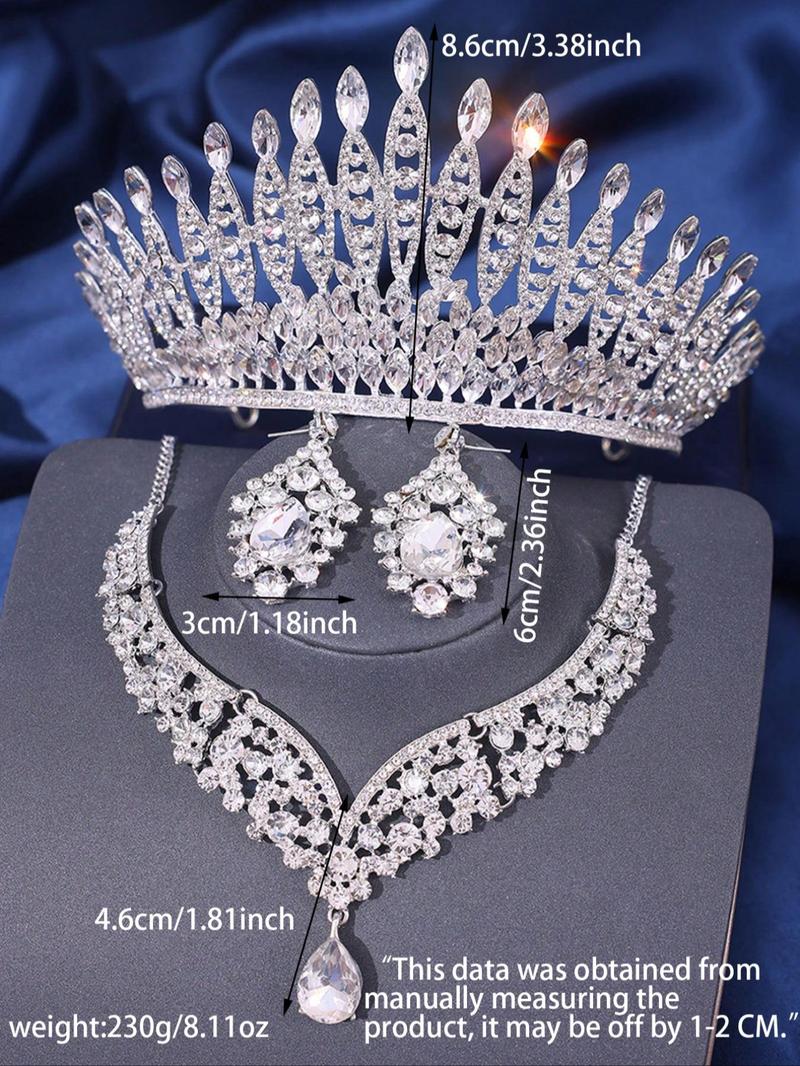 Product Introduction of 4pcs/set Rhinestone Decorated Crown & Necklace & Earrings, Elegant Wedding Bridal Jewelry Set, Bridal Party Favor for Women Girl Gift 3