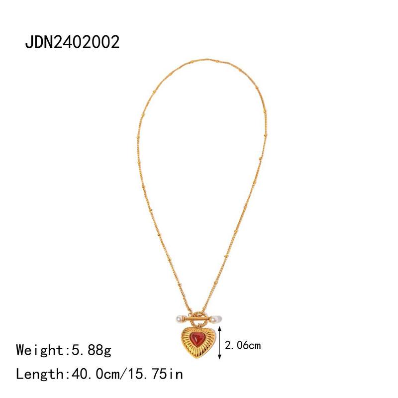 Vòng Cổ Trái Tim, Chất Liệu Thép Không Gỉ 18K, Mặt Dây Chuyền Và Hoa Tai Agate Đỏ, Phong Cách Độc Đáo Nhẫn, Cao Cấp 6