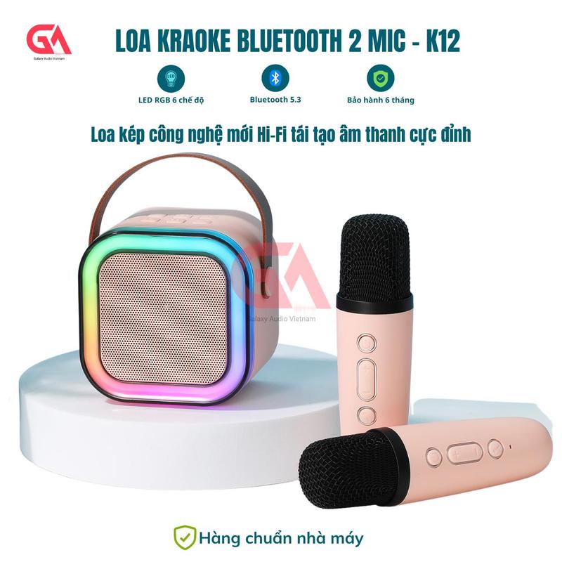 Loa Mini K12 Nghe Nhạc Hát Karaoke Led RGB 7 Màu. Củ Loa magnet Kem máy loa bluetooth