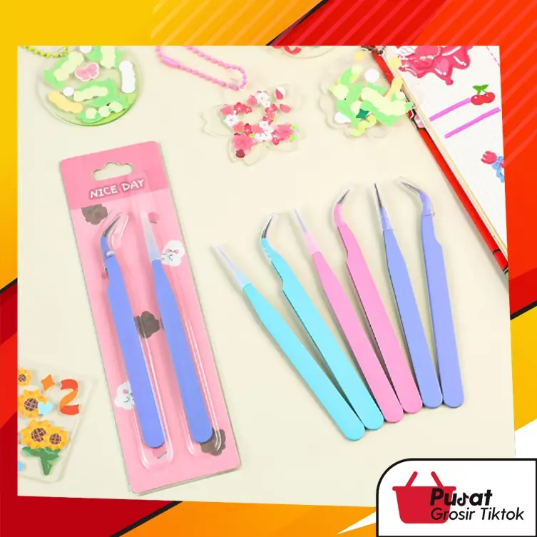 BISA COD 5841 Pinset Bengkok & Lurus / Macaron Tweezers Penjepit Stiker Multifungsi 0