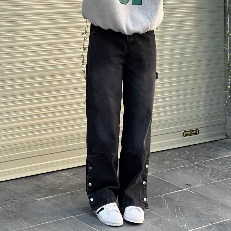 Quần Jean Cúc Bấm Nam Nữ Ống Rộng Cạp Cao Menswear Denim Ong Pants Có Túi - [131] 3
