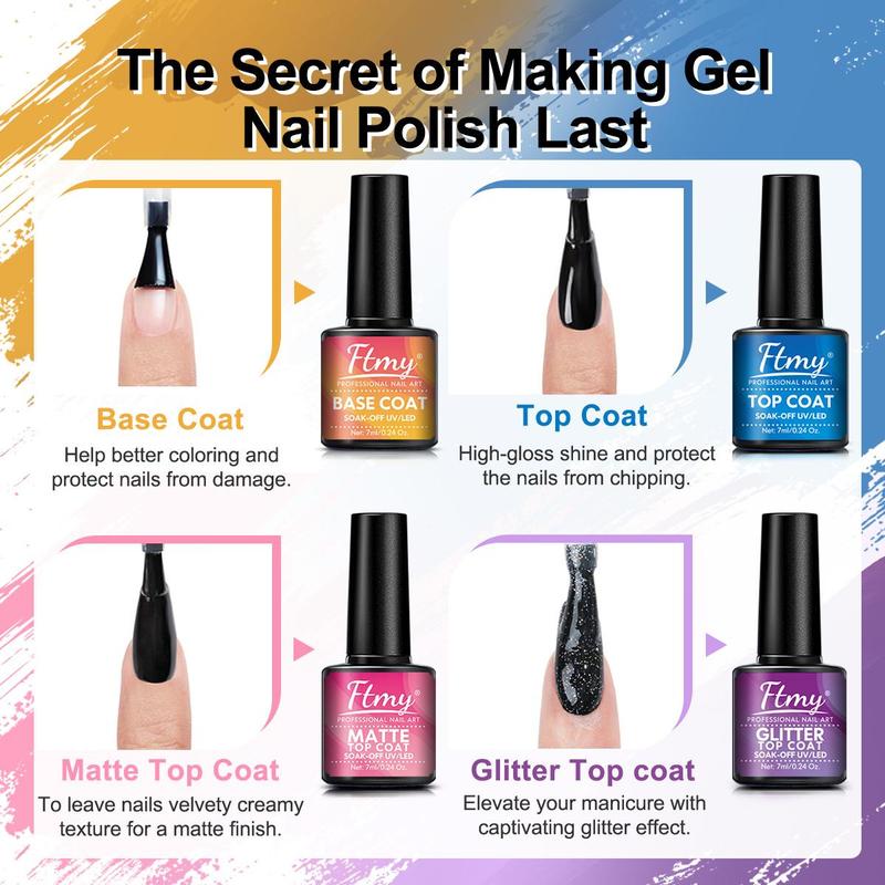 42 Colors Gel Nail Polish Set, 46pcs/set Gel Nail Polish Art with Base Coat, Top Coat, Matte & Glitter Top Coat, Soak Off UV/LED Manicure Gift Set, Polygel Nail Set 2