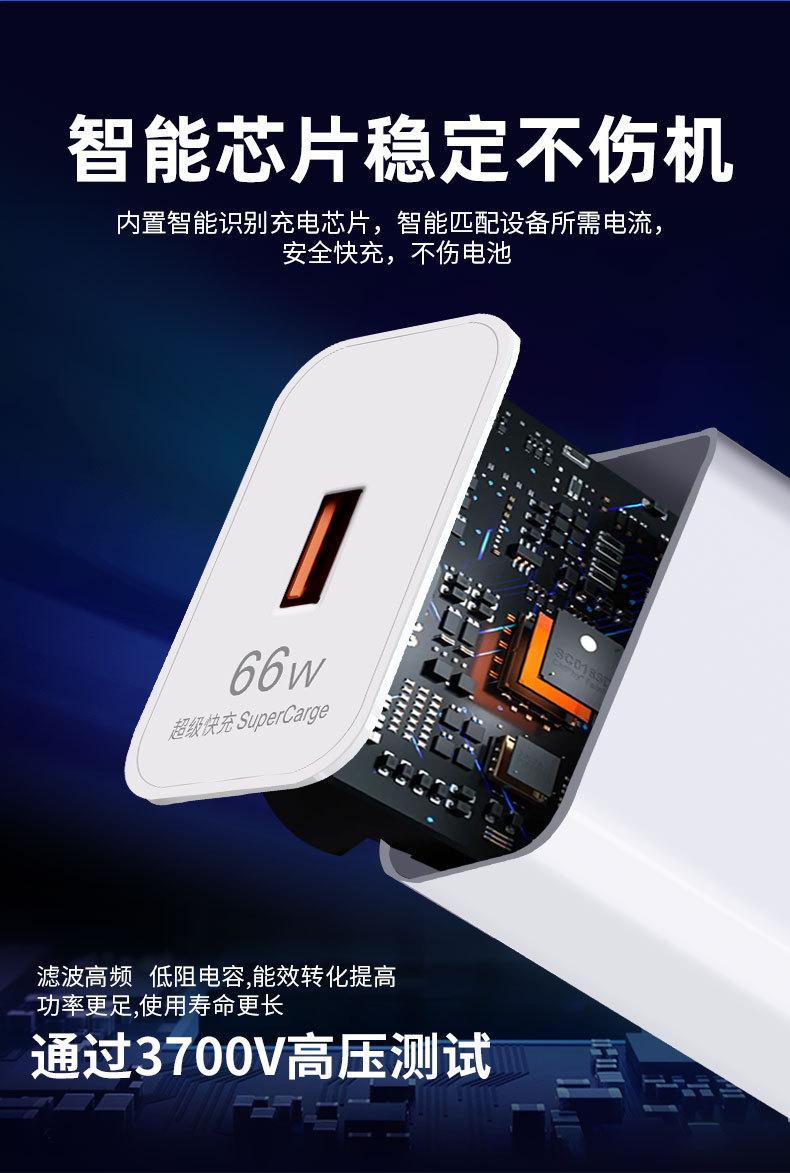 Product Introduction of 66W Super Fast Charging Charger USB Port Compatible with Xiaomi Huawei US/CN Standard Phones Original Charger 7