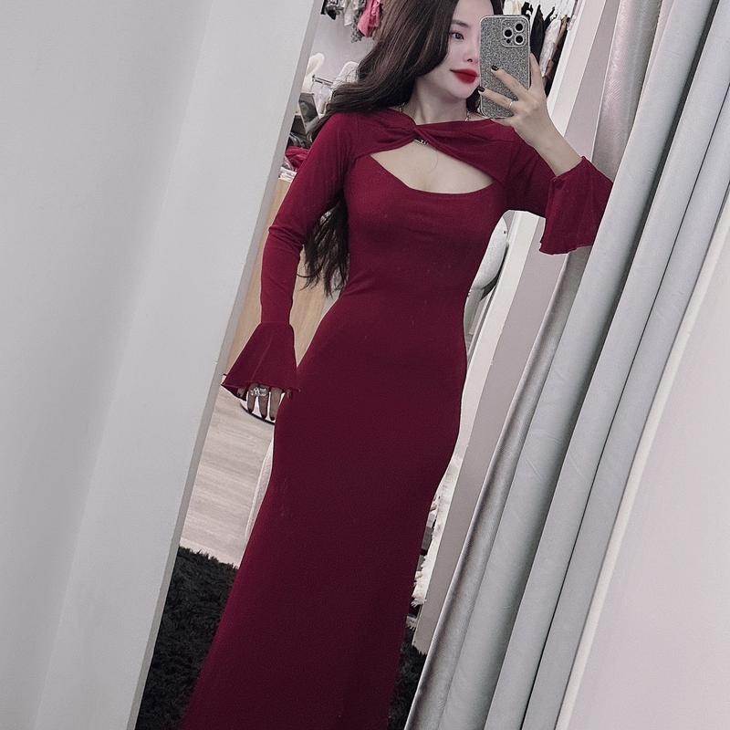 VÁY TAY DÀI LOE XOẮN TRƯỚC FROM DÀI ĐUÔI CÁ